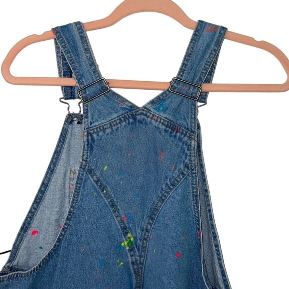 Union Bay Vintage Womens Overalls Size Large Blue Denim Upcycled Paint Splatter - Picture 5 of 12